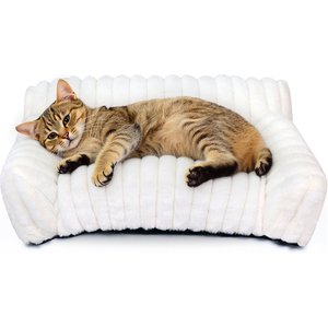 LFC PETS Plush Foldable Couch Dog & Cat Bed with Removable Cover, Milky White, Small