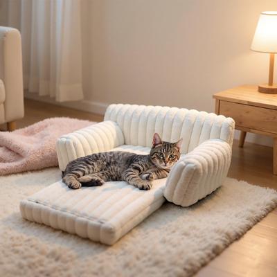 Show full view: LFC PETS Plush Foldable Couch Dog & Cat Bed with Removable Cover, Milky White, Small slide 4 of 10