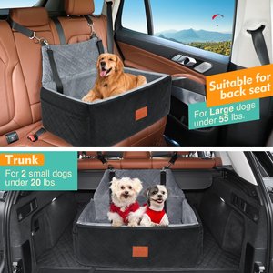 Aphyxen Thick Foam Cushion Travel Large Pet Dog Car Seat Booster with 2 Adjustable Safety Leashes, 29.5 x 20 x 20-in, Black/Gray
