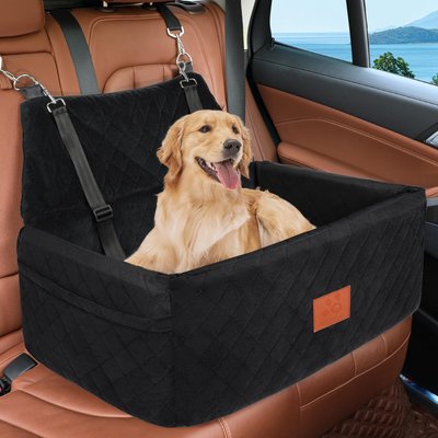 Aphyxen Aphyxen Thick Foam Cushion Travel Large Pet Dog Car Seat Booster with 2 Adjustable Safety Leashes, 29.5 x 20 x 20-in, Black