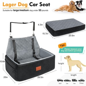 Aphyxen Thick Foam Cushion Travel Large Pet Dog Car Seat Booster with 2 Adjustable Safety Leashes, 29.5 x 20 x 20-in, Black/Gray