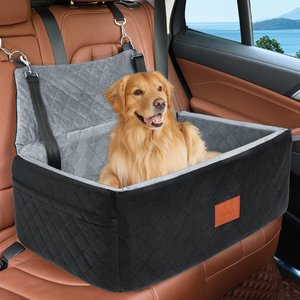 Aphyxen Thick Foam Cushion Travel Large Pet Dog Car Seat Booster with 2 Adjustable Safety Leashes, 29.5 x 20 x 20-in, Black/Gray