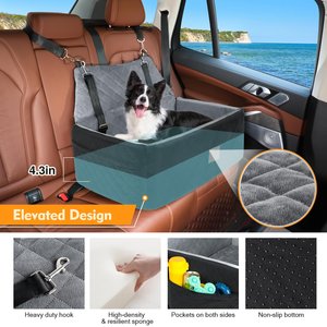 Aphyxen Thick Foam Cushion Travel Large Pet Dog Car Seat Booster with 2 Adjustable Safety Leashes, 29.5 x 20 x 20-in, Black/Gray