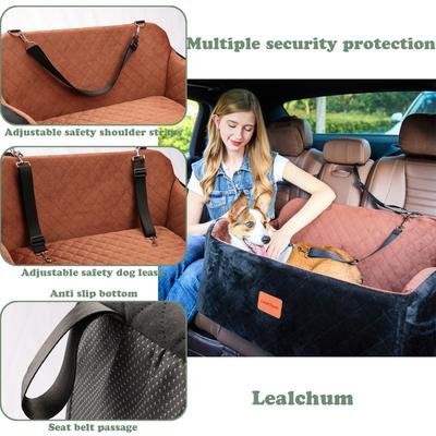 Show full view: Lealchum Soft Fabric Bed Filling Memory Foam Dog Car Seat with 2 Clip-On Safety Leashes & 2 Pockets, 30 x 18 x 16-in, Black/Gray slide 4 of 7