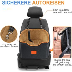 Aphyxen Memory Foam Booster Elevated Bag Dog Car Seat with Washable Removable Cover, Small, Black/Brown
