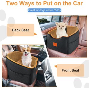 Aphyxen Memory Foam Booster Elevated Bag Dog Car Seat with Washable Removable Cover, Small, Black/Brown