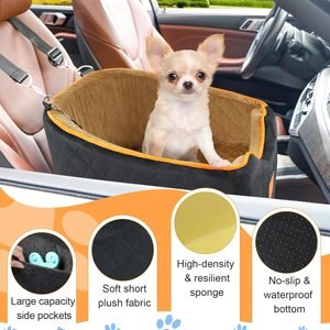 Aphyxen Memory Foam Booster Elevated Bag Dog Car Seat with Washable Removable Cover, Small, Black/Brown