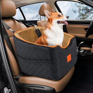 XIEEAOZEE Memory Foam Booster Elevated Bag Dog Car Seat with Washable Removable Cover, Small, Black/Brown