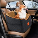 XIEEAOZEE Memory Foam Booster Elevated Bag Dog Car Seat with Washable Removable Cover, Small, Black/Brown