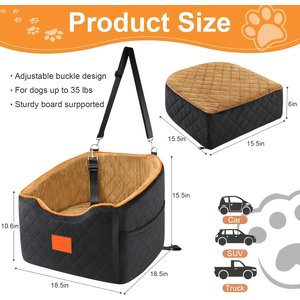 Aphyxen Memory Foam Booster Elevated Bag Dog Car Seat with Washable Removable Cover, Small, Black/Brown