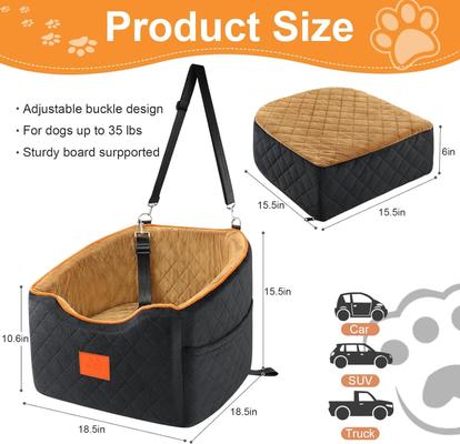 Show full view: XIEEAOZEE Memory Foam Booster Elevated Bag Dog Car Seat with Washable Removable Cover, Small, Black/Brown slide 2 of 10