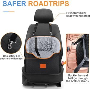 Aphyxen Memory Foam Booster Elevated with Non-slip Bottom & Safety Seat Belt Bag Dog Car Seat with Washable Removable Cover, 18.5 x 18.5 x 15.5-in, Black/Gray