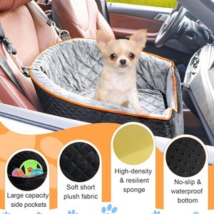 Aphyxen Memory Foam Booster Elevated with Non-slip Bottom & Safety Seat Belt Bag Dog Car Seat with Washable Removable Cover, 18.5 x 18.5 x 15.5-in, Black/Gray
