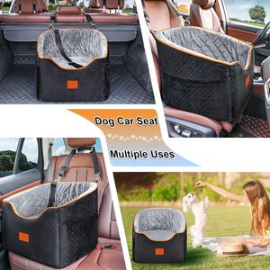 Aphyxen Memory Foam Booster Elevated with Non-slip Bottom & Safety Seat Belt Bag Dog Car Seat with Washable Removable Cover, 18.5 x 18.5 x 15.5-in, Black/Gray
