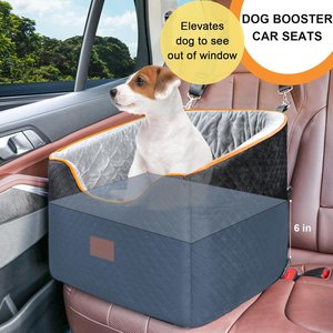 Aphyxen Memory Foam Booster Elevated with Non-slip Bottom & Safety Seat Belt Bag Dog Car Seat with Washable Removable Cover, 18.5 x 18.5 x 15.5-in, Black/Gray