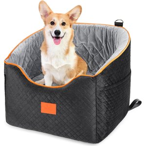 Aphyxen Memory Foam Booster Elevated Bag Dog Car Seat with Washable Removable Cover, Small, Black/Gray