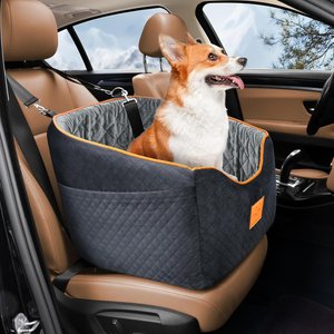 Aphyxen Memory Foam Booster Elevated with Non-slip Bottom & Safety Seat Belt Bag Dog Car Seat with Washable Removable Cover, 18.5 x 18.5 x 15.5-in, Black/Gray