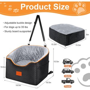 Aphyxen Memory Foam Booster Elevated with Non-slip Bottom & Safety Seat Belt Bag Dog Car Seat with Washable Removable Cover, 18.5 x 18.5 x 15.5-in, Black/Gray