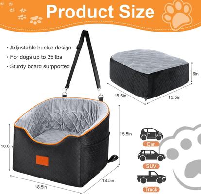 Show full view: Aphyxen Memory Foam Booster Elevated Bag Dog Car Seat with Washable Removable Cover, Small, Black/Gray slide 3 of 10