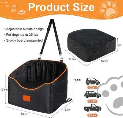 Show full view: XIEEAOZEE Memory Foam Booster Elevated Bag Dog Car Seat with Washable Removable Cover, Small, Black slide 2 of 10