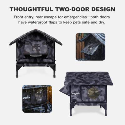 Show full view: Wagstro Waterproof Escape Tunnel & Elevated Eco-Friendly Insulated Polyester Outdoor Heated Cat House, Black, Small slide 4 of 9