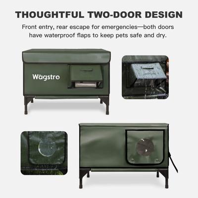 Show full view: Wagstro Elevated Foam Panel Rain Roof Heavy Duty Polyester Outdoor Heated Cat House, Large, Green slide 7 of 10