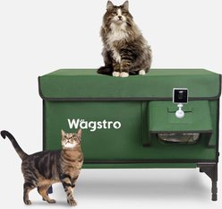 Wagstro Camera Ready Interior Rainproof One-Way Exit Panel Polyester Outdoor Heated Cat House, Large, Green
