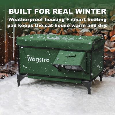 Show full view: Wagstro Elevated, Rainproof, Intruder-Resistant Polyester Outdoor Heated Cat House with One-Way Door & Thermal Pad, Green, Large slide 9 of 9