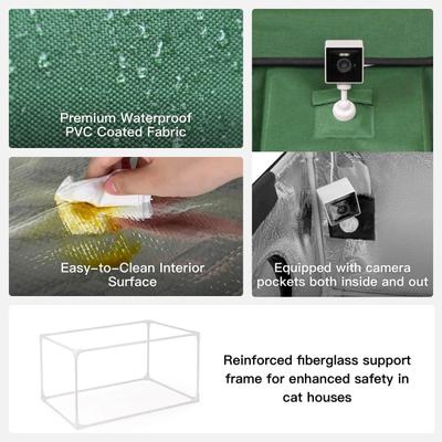 Show full view: Wagstro Elevated, Rainproof, Intruder-Resistant Polyester Outdoor Heated Cat House with One-Way Door & Thermal Pad, Green, Large slide 7 of 9