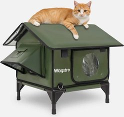 Wagstro Weatherproof, Insulated, Eco-Friendly with Escape Routes & Raised Platform Polyester Outdoor Heated Cat House, Green, Small