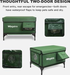 Wagstro Elevated, Rainproof, Intruder-Resistant Polyester Outdoor Heated Cat House with One-Way Door & Thermal Pad, Green, Large slide 2 of 9