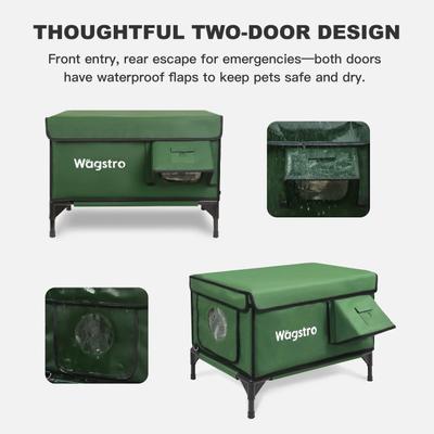 Show full view: Wagstro Elevated, Rainproof, Intruder-Resistant Polyester Outdoor Heated Cat House with One-Way Door & Thermal Pad, Green, Large slide 5 of 9
