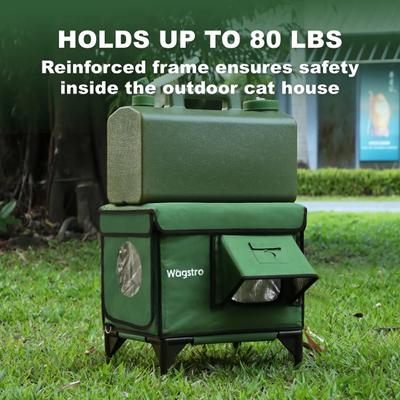 Show full view: Wagstro Elevated, Rainproof, Intruder-Resistant Polyester Outdoor Heated Cat House with One-Way Door & Thermal Pad, Green, Small slide 9 of 9