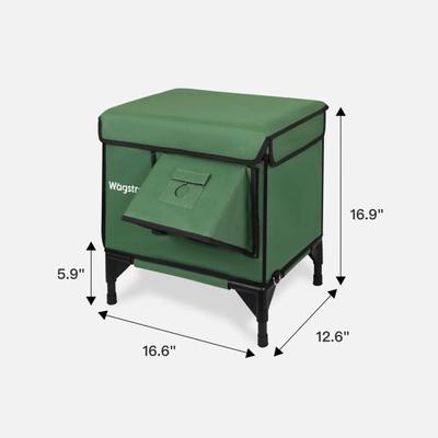 Show full view: Wagstro Elevated, Rainproof, Intruder-Resistant Polyester Outdoor Heated Cat House with One-Way Door & Thermal Pad, Green, Small slide 3 of 9