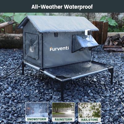Show full view: Furventi Elevated Waterproof One-Way Polyester Outdoor Heated Cat House with Roof Deck, Large, Grey slide 6 of 9