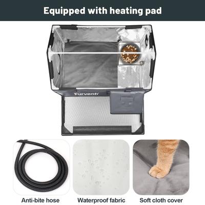 Show full view: Furventi Elevated Waterproof One-Way Polyester Outdoor Heated Cat House with Roof Deck, Large, Grey slide 8 of 9