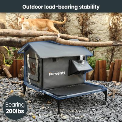 Show full view: Furventi Elevated Waterproof One-Way Polyester Outdoor Heated Cat House with Roof Deck, Large, Grey slide 5 of 9