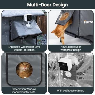 Show full view: Furventi Elevated Waterproof One-Way Polyester Outdoor Heated Cat House with Roof Deck, Large, Grey slide 3 of 9