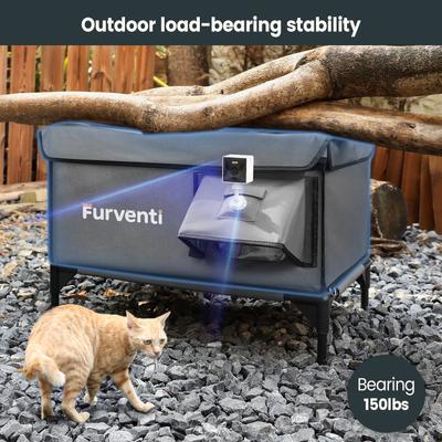 Show full view: Furventi Eco-Friendly Rainproof Insulated Multiple Outlets Polyester Outdoor Heated Cat House, Grey, Large slide 5 of 8