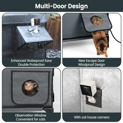 Show full view: Furventi Flagship Eco-Friendly Waterproof Multi-Exit Polyester Outdoor Heated Cat House, Grey, Large slide 3 of 9