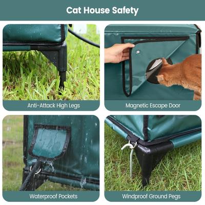 Show full view: Furventi Elevated Waterproof Multi-Exits Polyester Outdoor Heated Cat Shelter, Green, Large slide 8 of 8
