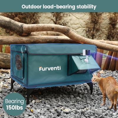 Show full view: Furventi Elevated Waterproof Multi-Exits Polyester Outdoor Heated Cat Shelter, Green, Large slide 5 of 8