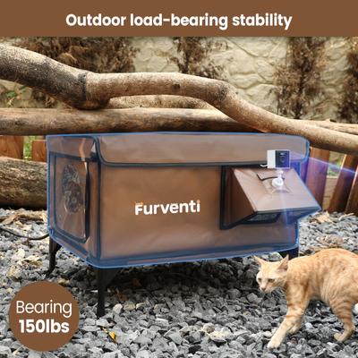 Show full view: Furventi Elevated Insulated Waterproof Eaves Polyester Outdoor Heated Cat House, Brown, Large slide 9 of 9