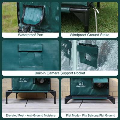 Show full view: Clawsable Waterproof Polyester Heated Cat House with Raised Rest Platform, Dark Green, Large slide 8 of 9