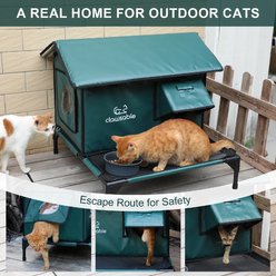 Clawsable Waterproof Polyester Heated Cat House with Raised Rest Platform, Dark Green, Large slide 2 of 9
