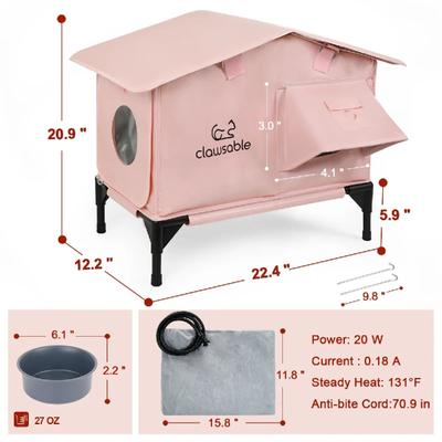 Show full view: Clawsable WarmPaws Polyester Outdoor Heated Cat Shelter with Feeding Bowl, Medium, Pink slide 10 of 10