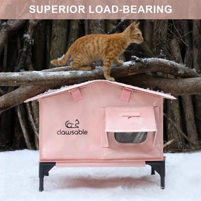 Show full view: Clawsable WarmPaws Polyester Outdoor Heated Cat Shelter with Feeding Bowl, Medium, Pink slide 7 of 10
