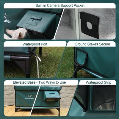 Show full view: Clawsable Polyester Outdoor XL Heated Cat House with Built-In Feeding Bowl, Dark Green, Large slide 7 of 8