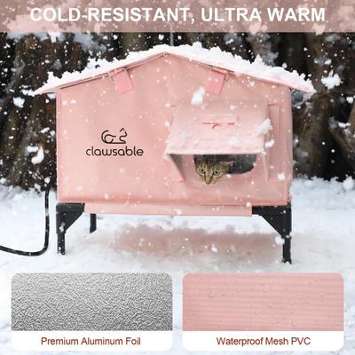 Show full view: Clawsable WarmPaws Polyester Outdoor Heated Cat Shelter with Feeding Bowl, Medium, Pink slide 3 of 10