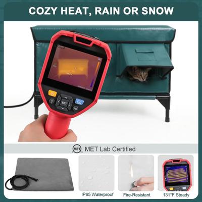 Show full view: Clawsable Polyester Outdoor XL Heated Cat House with Built-In Feeding Bowl, Dark Green, Large slide 3 of 8